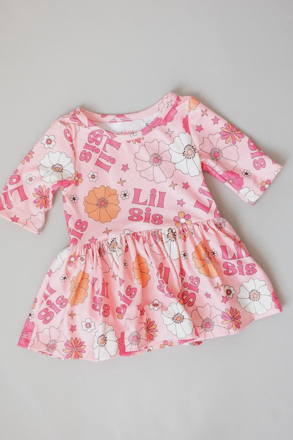 Mila &amp; Rose Lil Sis Floral 3/4 Sleeve Twirl Bodysuit