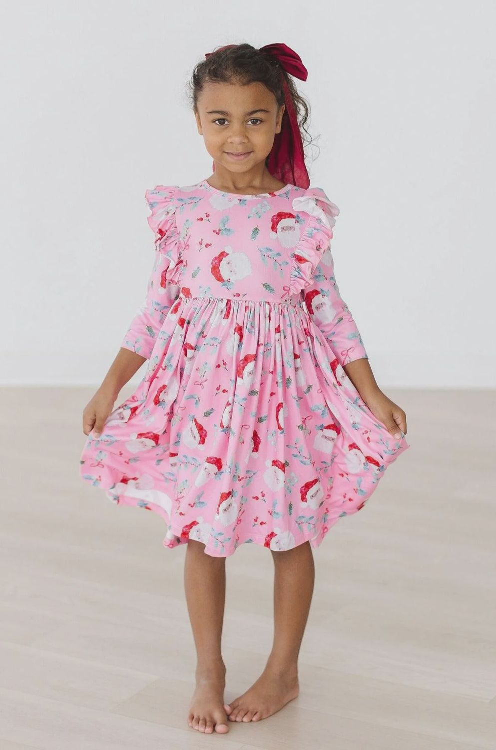 Mila and Rose Jolly Old Saint Nick 3/4 Sleeve Ruffle Twirl Dress