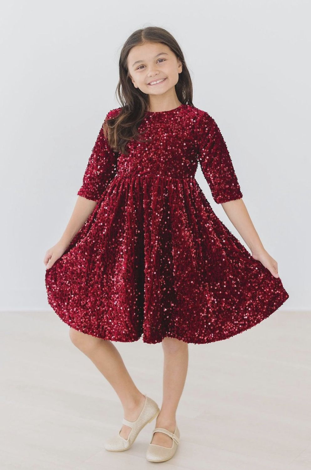 Mila and Rose Cranberry Velvet Sequin Dress