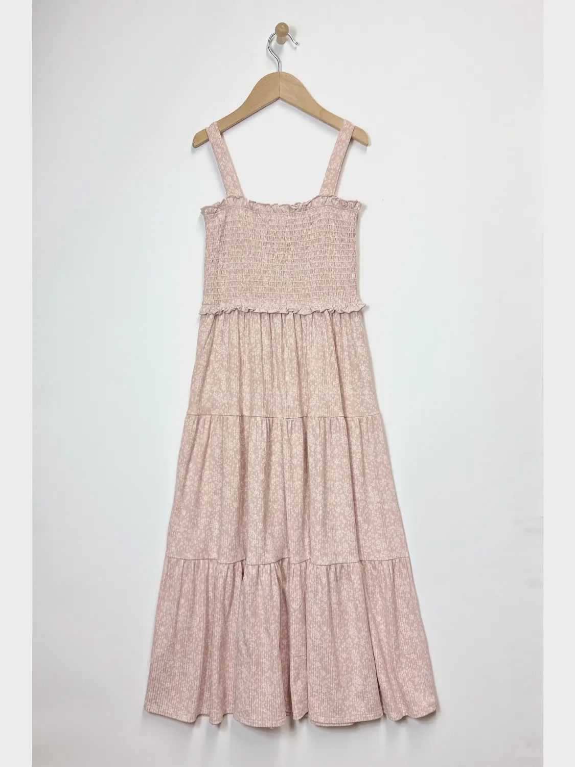Heart and Arrow Tween Girls Kids Smocked Tiered- PinkMidi Dress