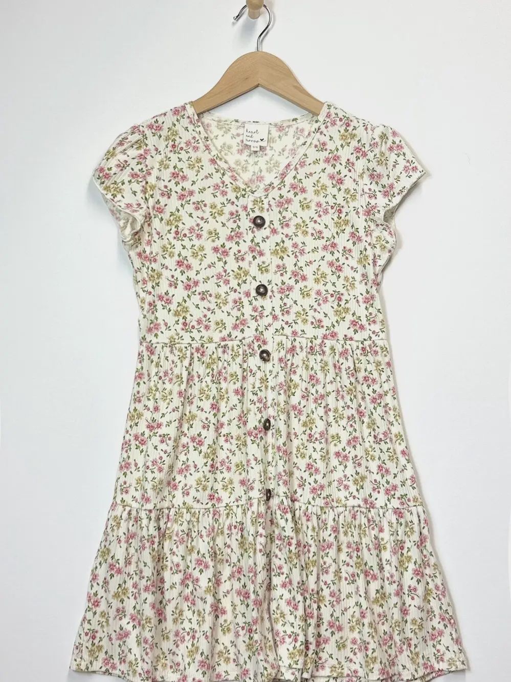 Heart and Arrow Tween Kids Girls Faux Button Down Tiered Dress- Floral Pattern