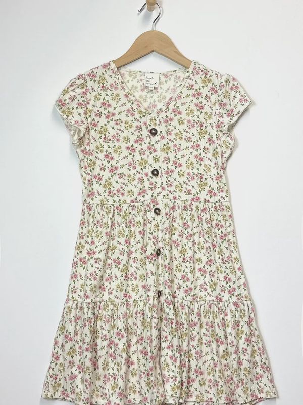 Heart and Arrow Tween Kids Girls Faux Button Down Tiered Dress- Floral Pattern
