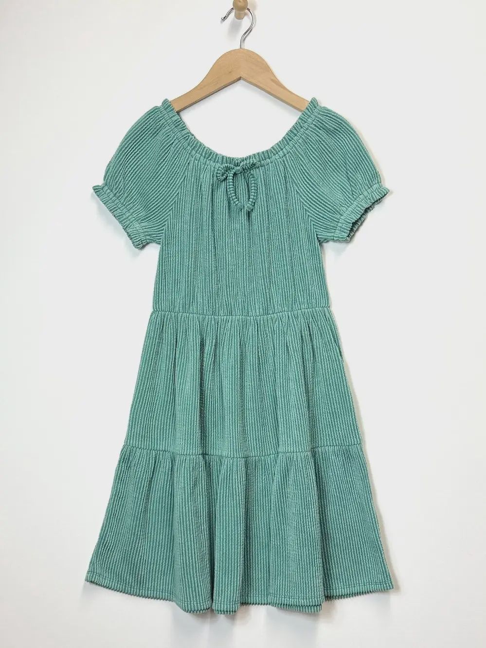 Heart and Arow Tween Kids Girls Puff SleeveTiered Dress- Green