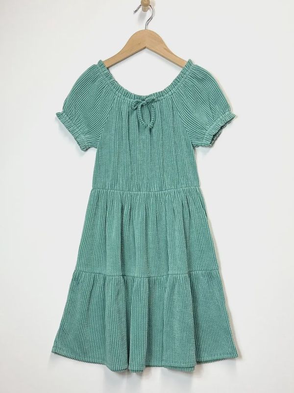 Heart and Arow Tween Kids Girls Puff SleeveTiered Dress- Green