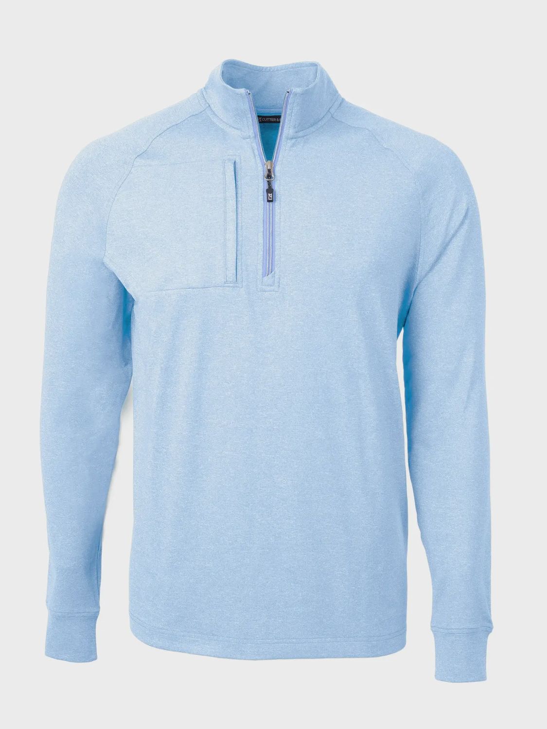 Cutter &amp; Buck Adapt Eco Knit Heather Men&#39;s 1/4 Zip Pullover- Atlas Heather Blue