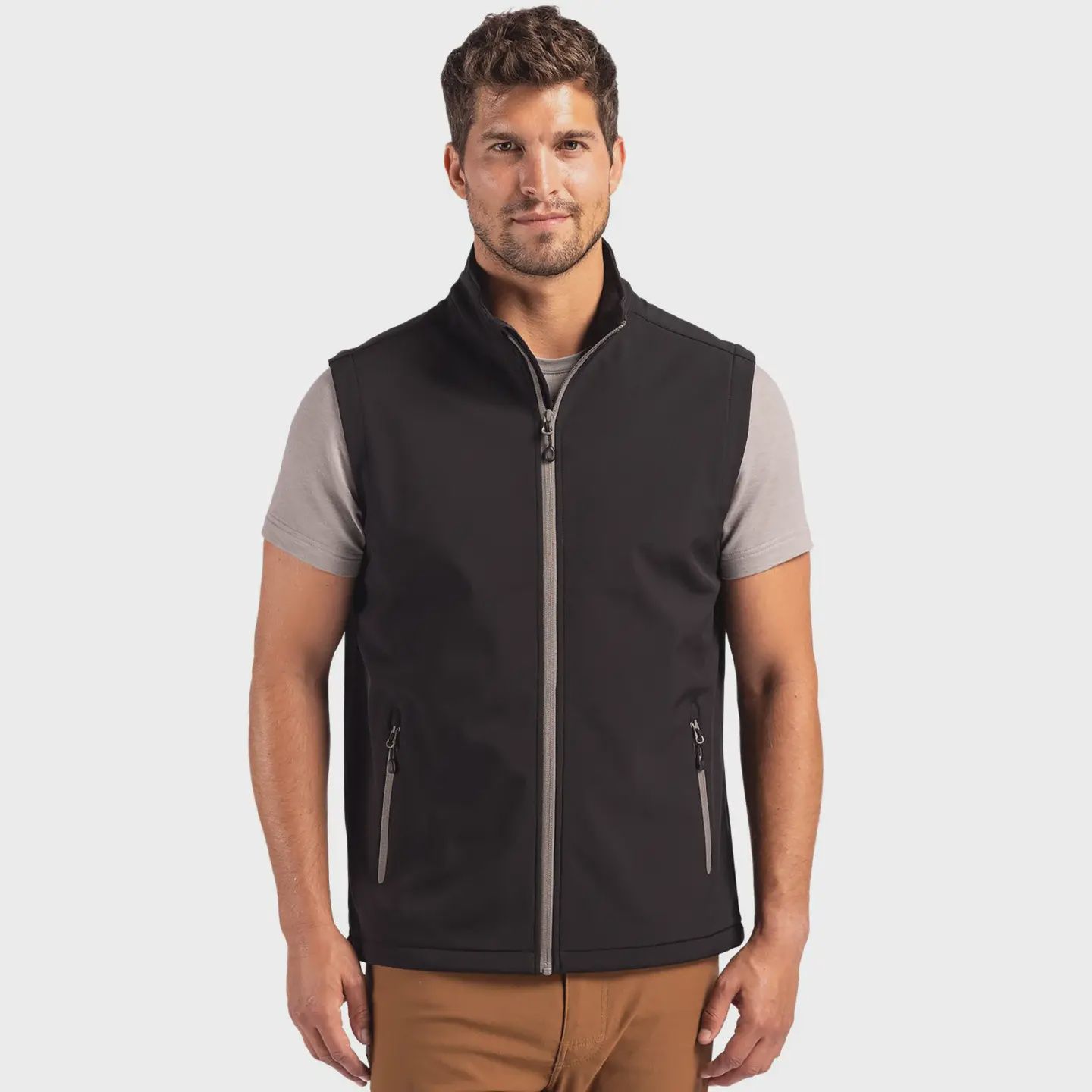 Cutter &amp; Buck Clique Tempo Eco Stretch Full Zip Mens Softshell Vest- Black