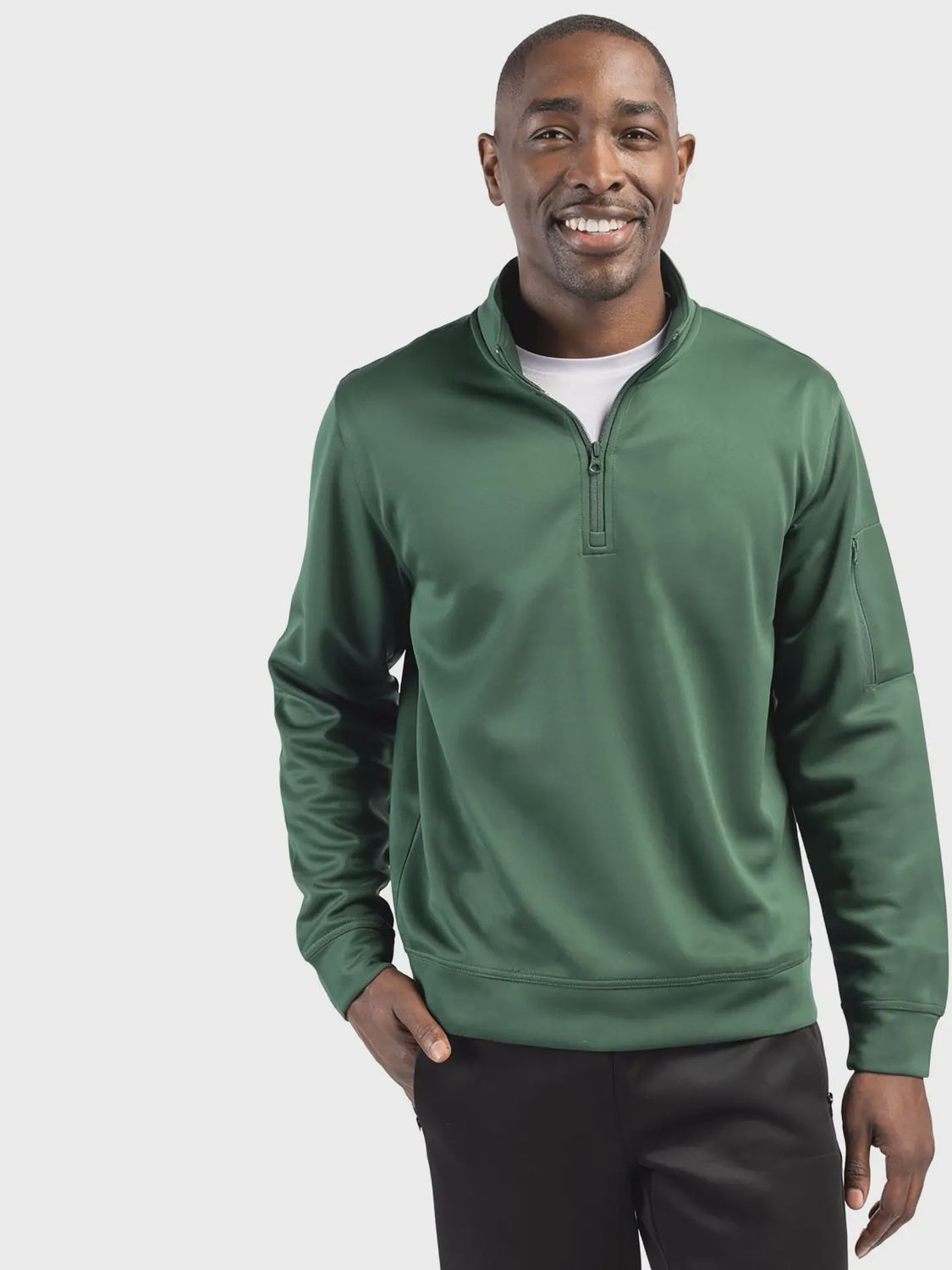 Cutter &amp; Buck Clique Men&#39;s Lift Performance Quarter Zip- Bottle Green