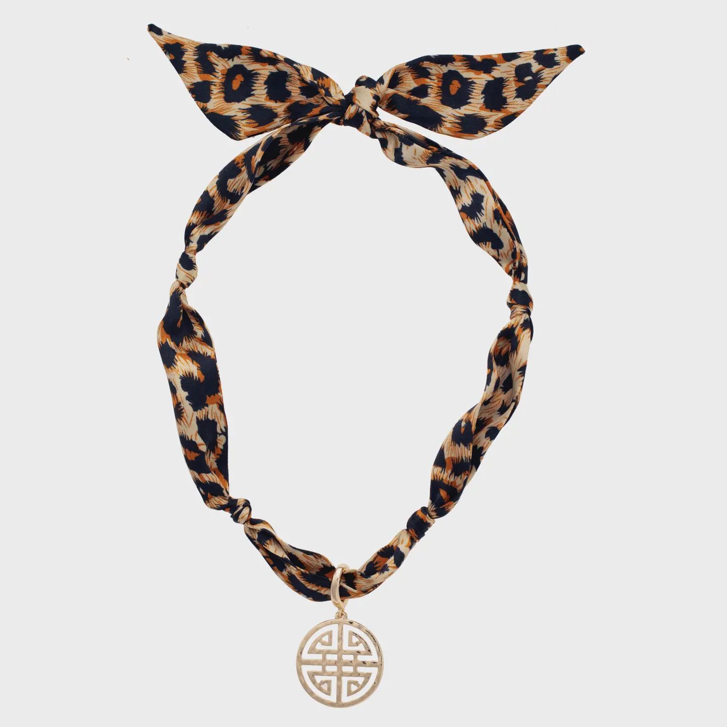 Canvas Maia Greek Keys Scarf Necklace in Leopard