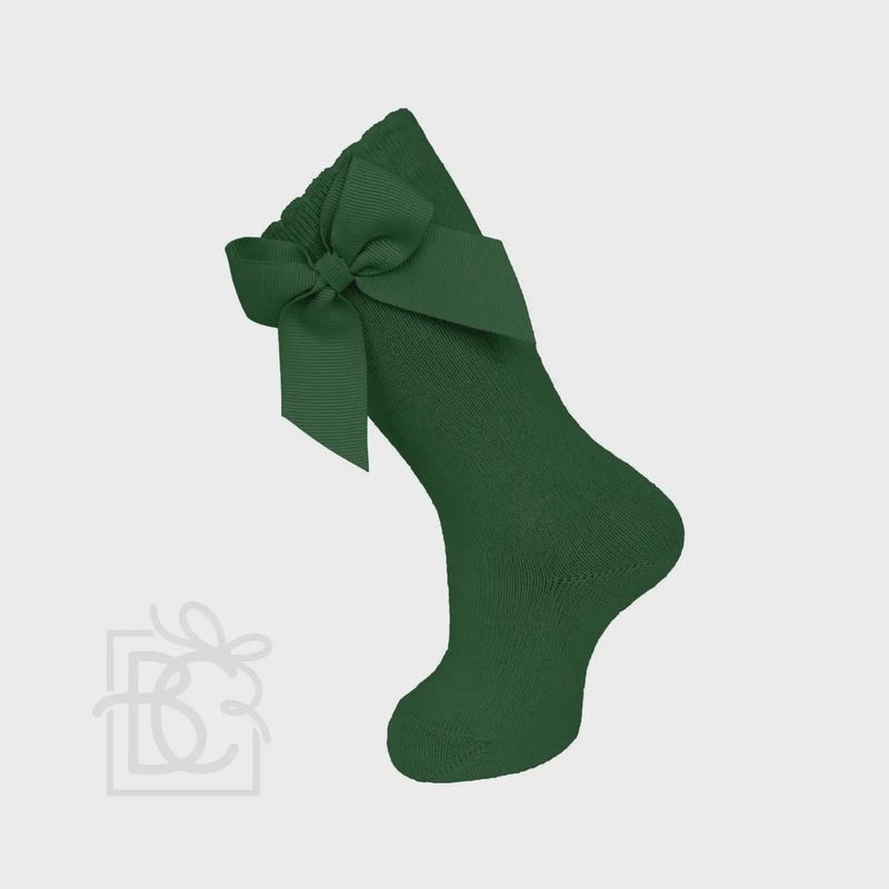 Carlomagno Knee Socks with Gross Grain Side Bow- Green