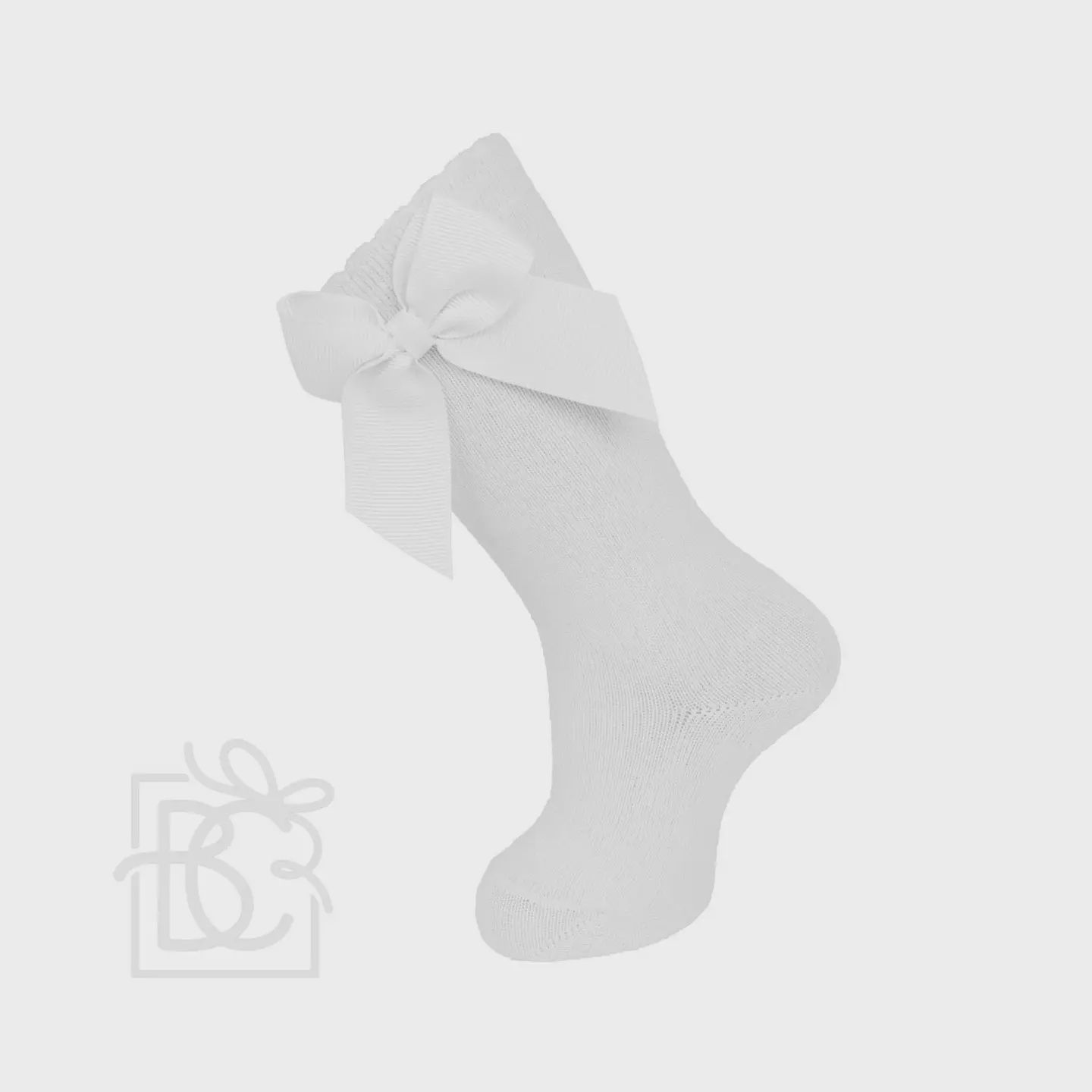 Carlomagno Knee Socks with Gross Grain Side Bow- White