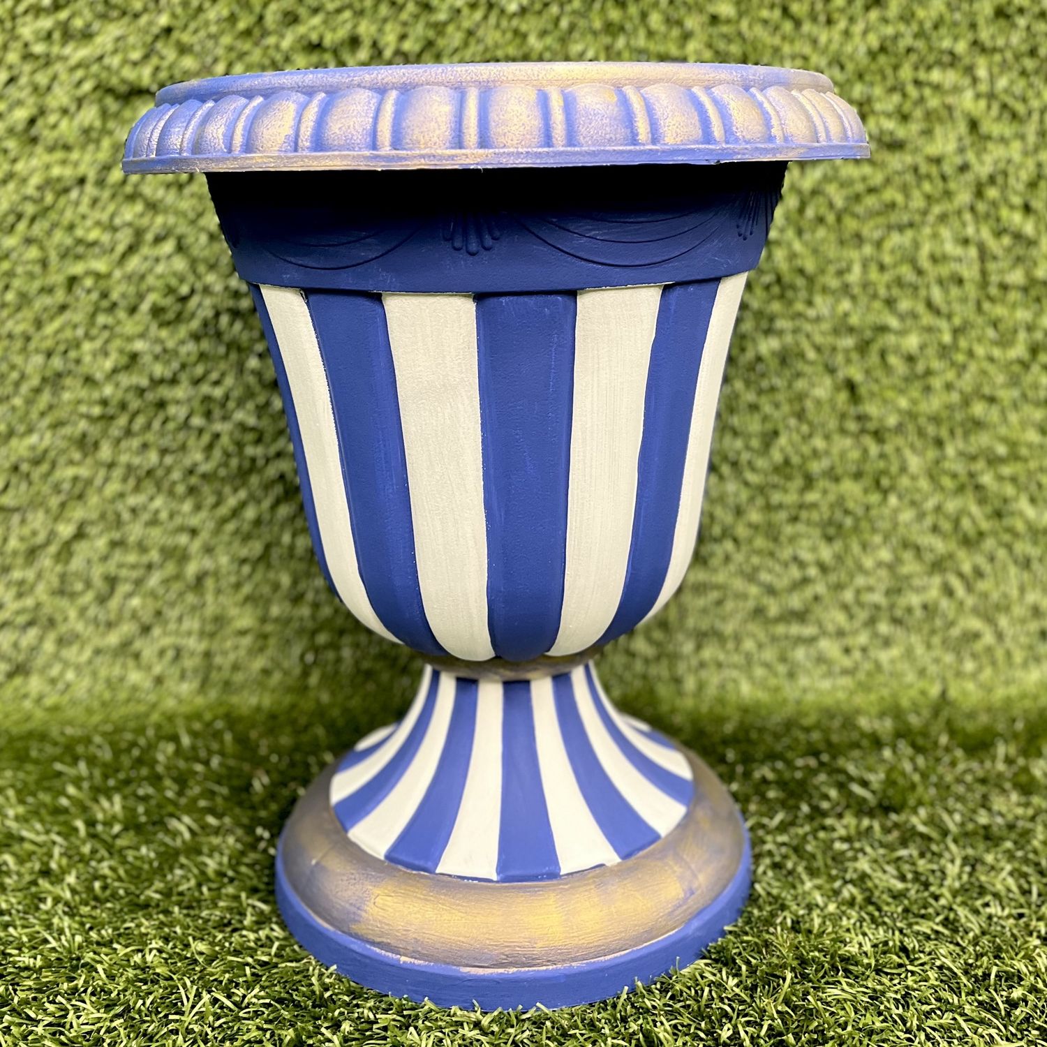 Hand Painted Plastic Planter - Blue/White/Gold