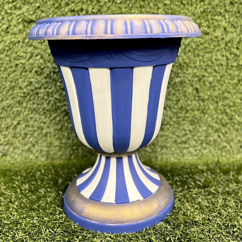Hand Painted Plastic Planter - Blue/White/Gold