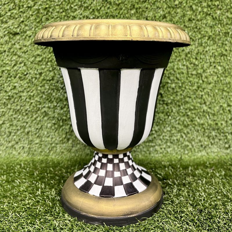 Hand Painted Plastic Planter - Black/White/Gold