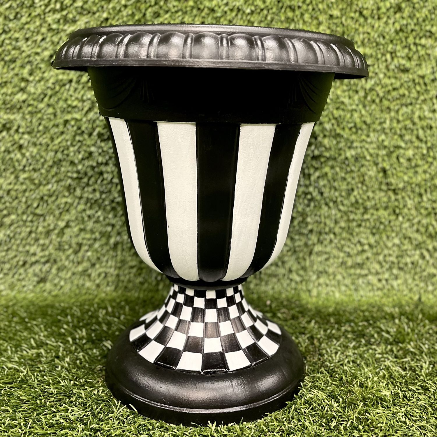 Hand Painted Plastic Planter - Black/White