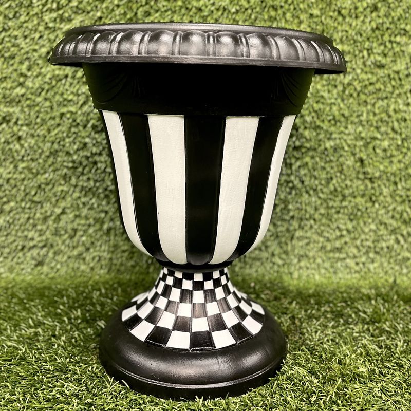 Hand Painted Plastic Planter - Black/White