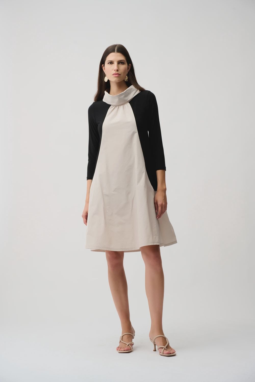 Joseph Ribkoff Silky Knit &amp; Memory Colour Block Dress- Black/Moonstone