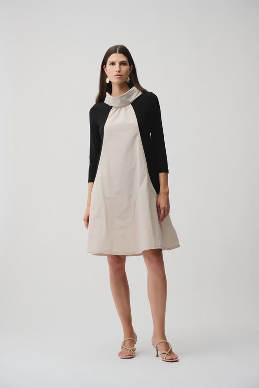 Joseph Ribkoff Silky Knit &amp; Memory Colour Block Dress- Black/Moonstone