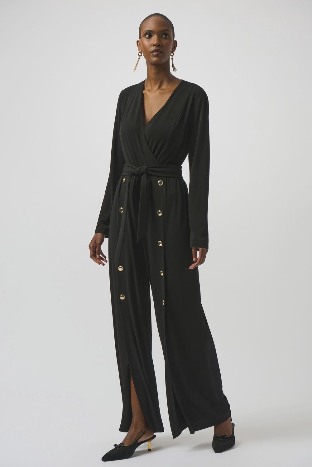 Joseph Ribkoff Moss Crepe Wide-Leg Jumpsuit- Black