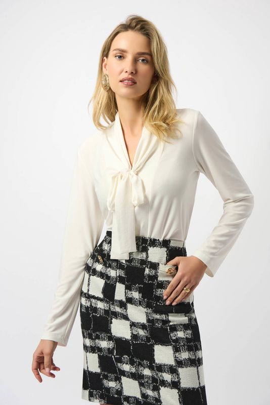 Joseph Ribkoff Silky Knit And Satin Straight Tunic- Whiter White
