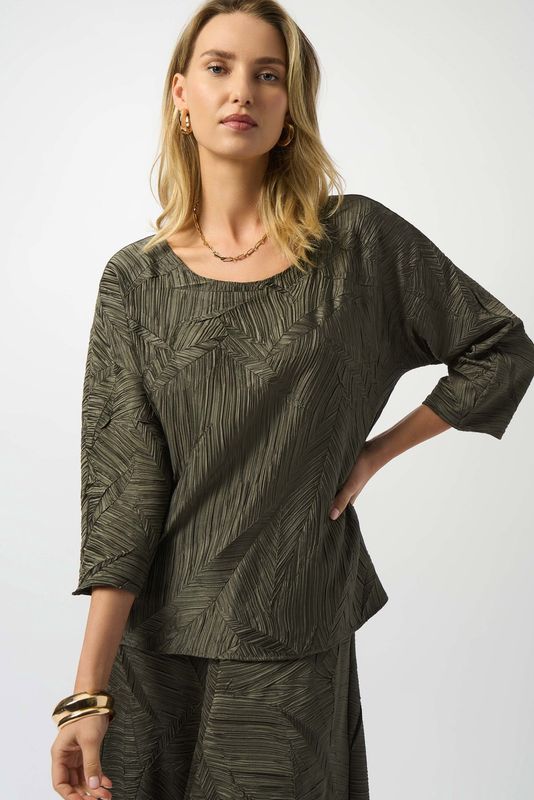 Joseph Ribkoff Pleated Satin Boxy Top- Avocado