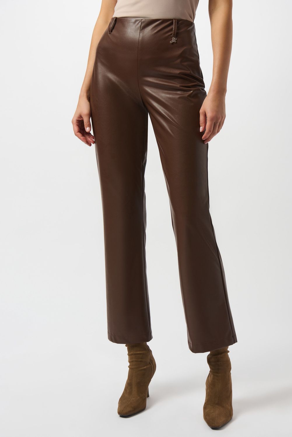 Joseph Ribkoff Leatherette Wide-Leg Pull-On Pants- Brown