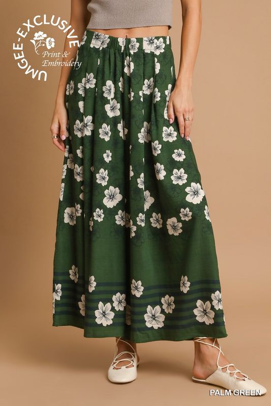 Umgee Palm Green Floral Wide-Leg Pants