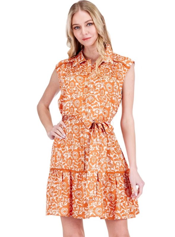 Joy Joy Tangerine Tango Front Placket Trimmed Shirt Dress