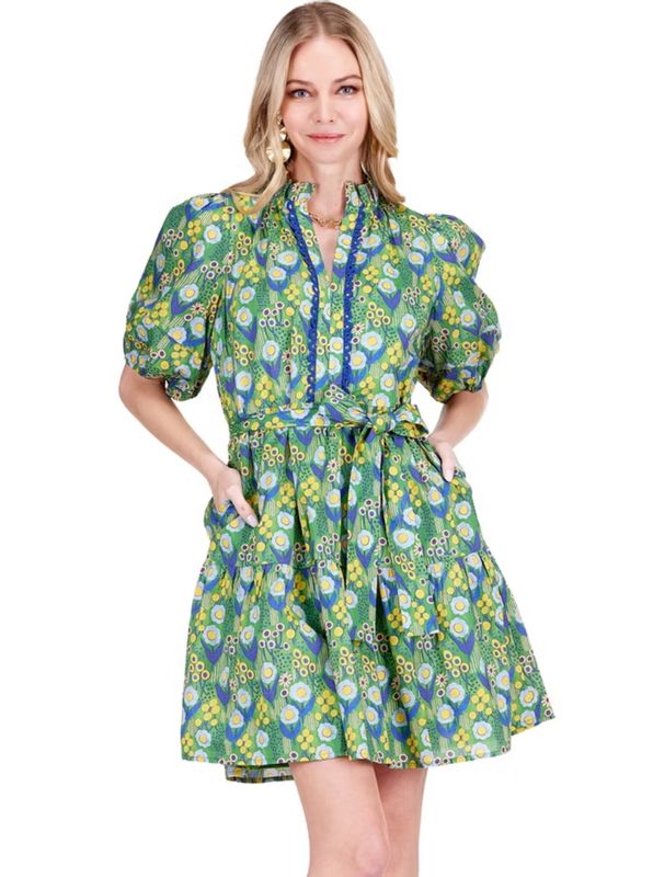 Joy Joy Golden Garden Puff Sleeve Tiered Dress