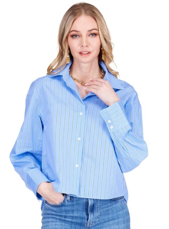 Joy Joy Blue Stripe Crop Blouse
