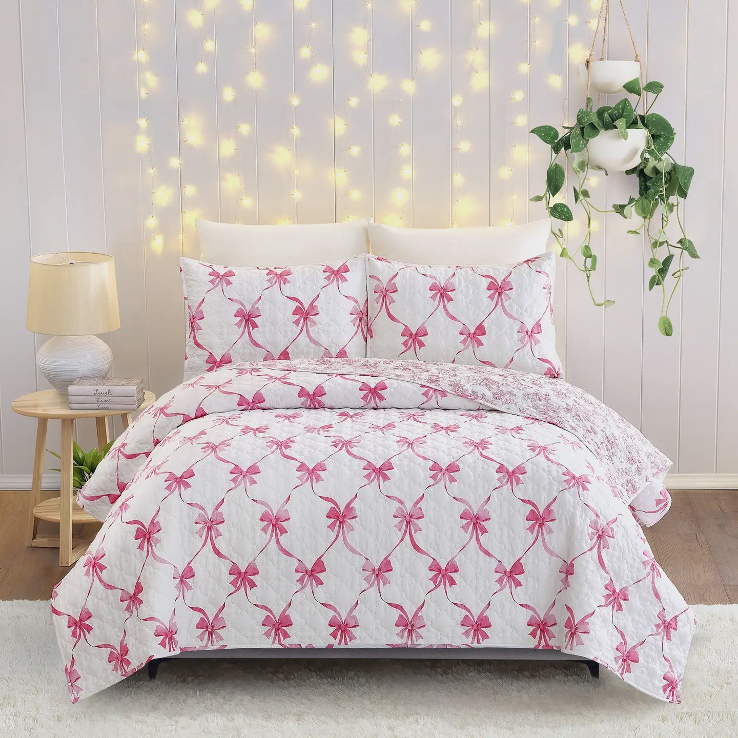 Abigail Bow Full/Queen Quilt Set - Pink - Modern Heirloom