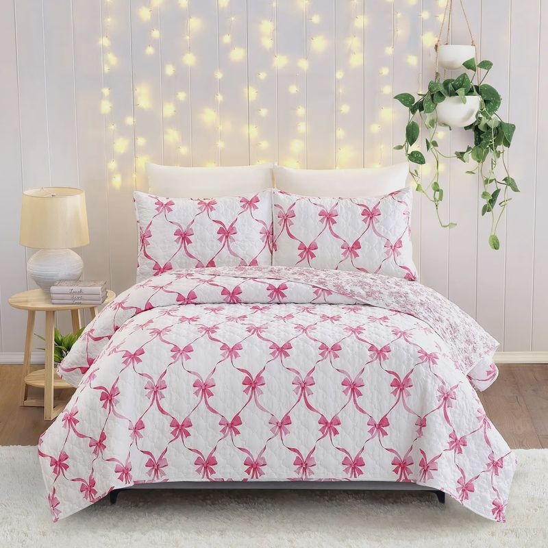 Abigail Bow Twin Quilt Set - Pink - Modern Heirloom