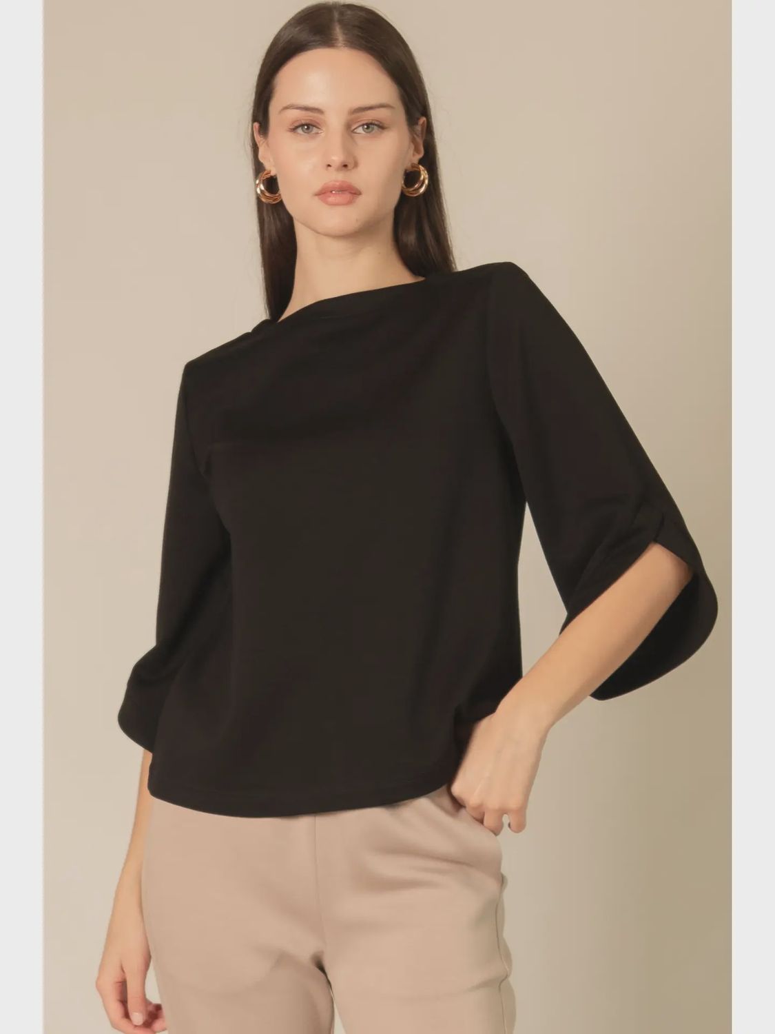 P. Cill Black Butter Modal V-Neck Short Sleeve Top