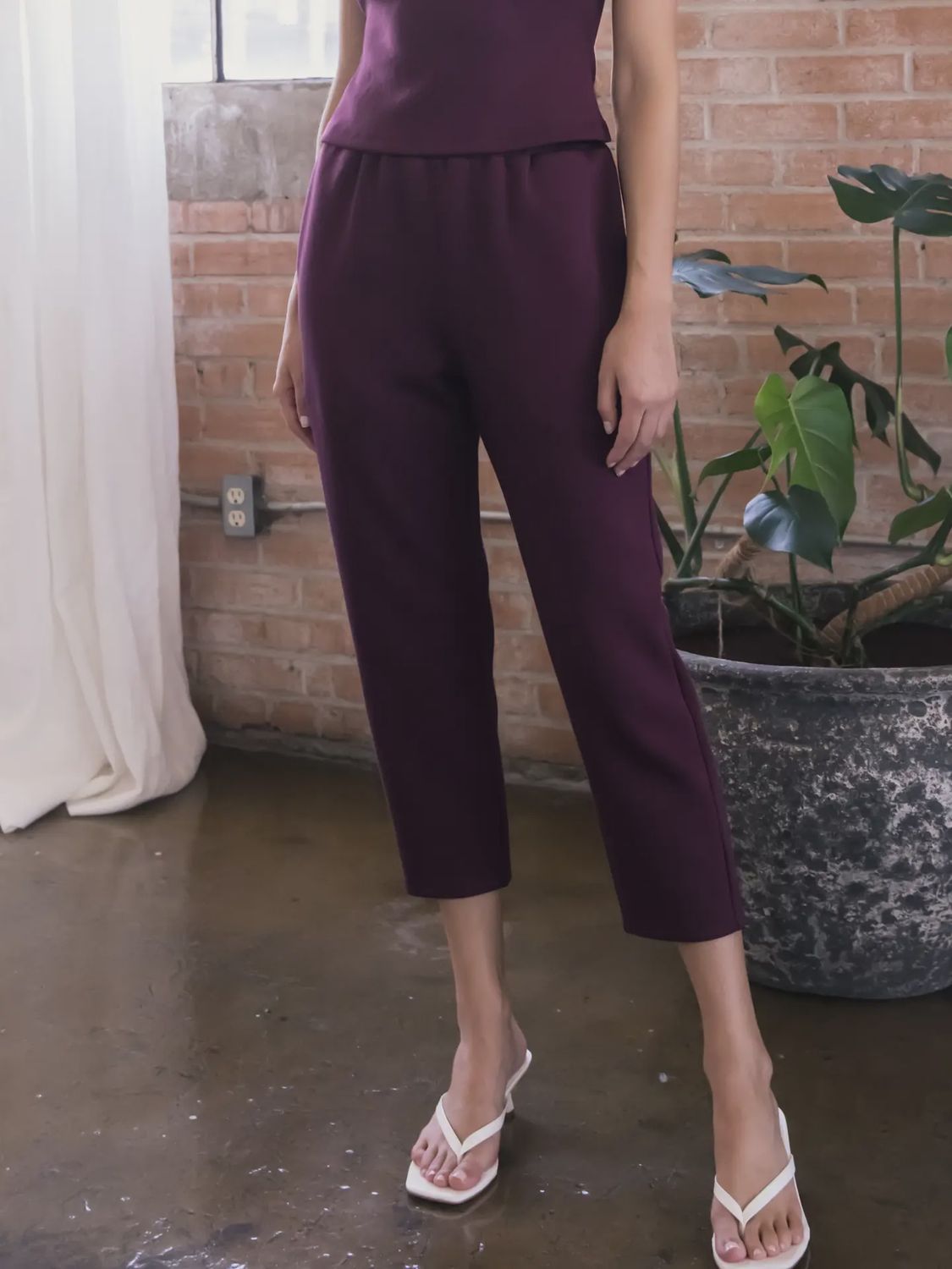 P. Cill  Butter Modal Waist Band Ankle Pants- Port