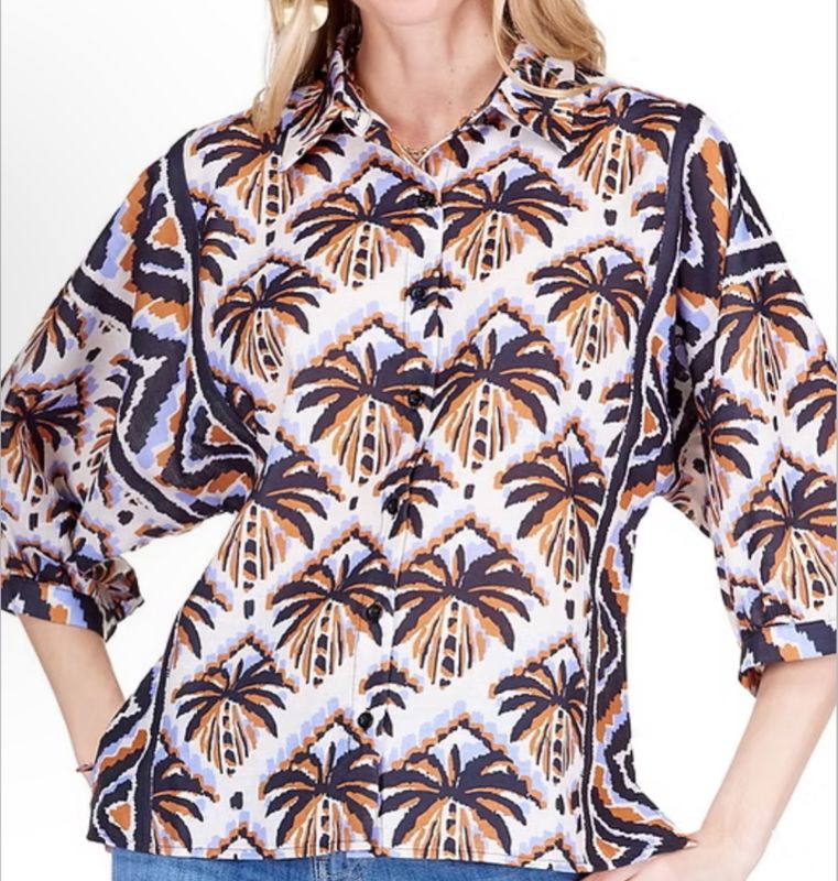 Joy Joy Diamond Palm Contrast Print Blouse
