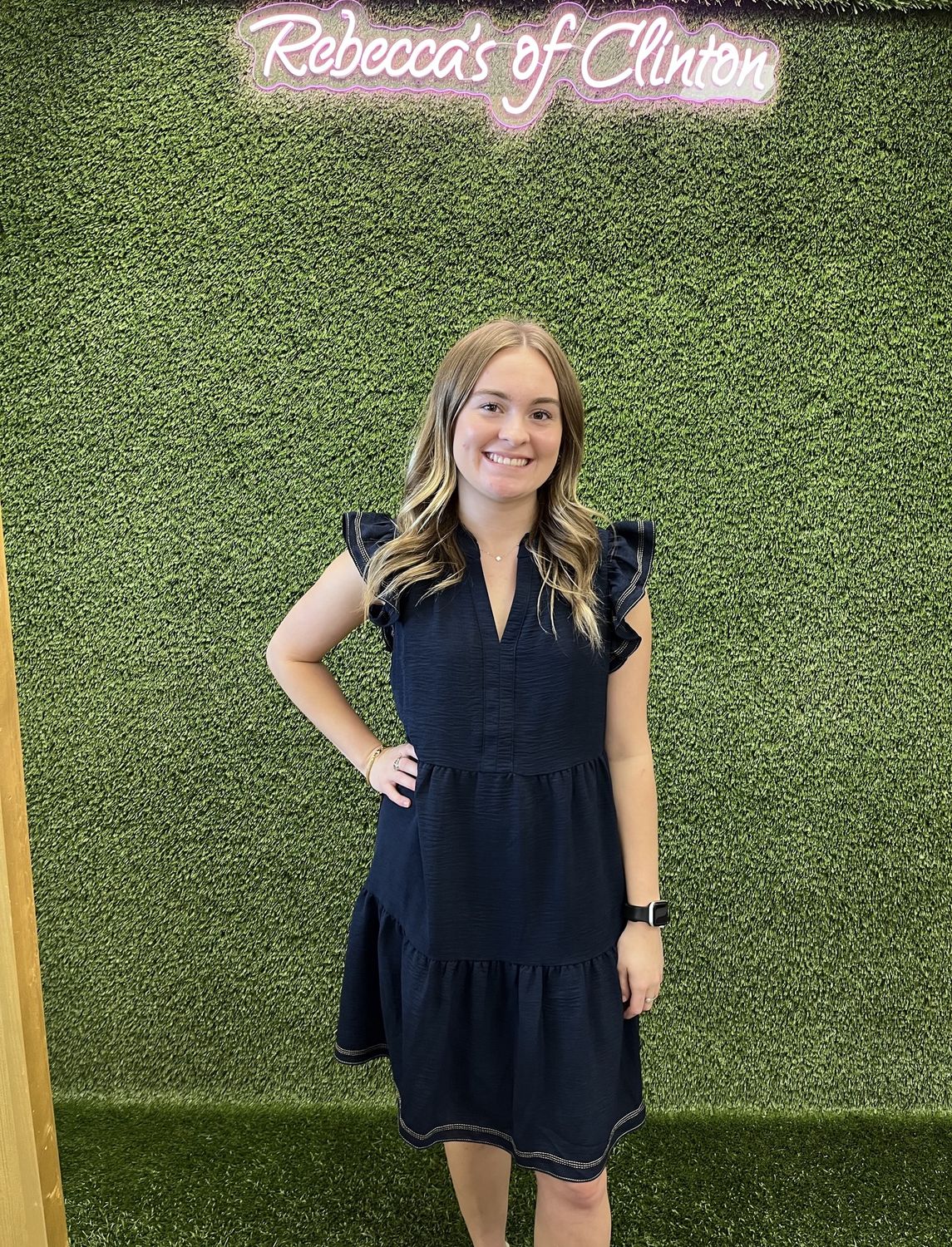 She + Sky Navy Contrast Stitch Tiered Dress