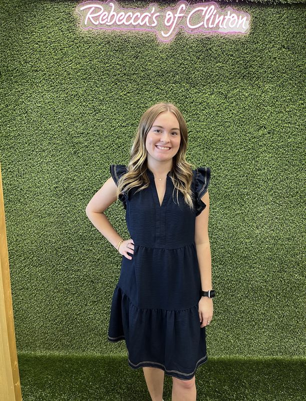 She + Sky Navy Contrast Stitch Tiered Dress