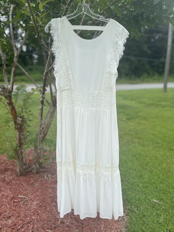 Joy Joy White Lace Sleeve Midi Dress