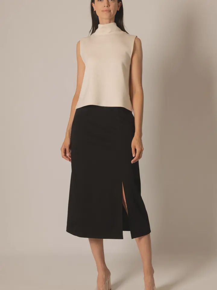 P. CiLL Butter Modal Midi Side Slit Skirt- Black