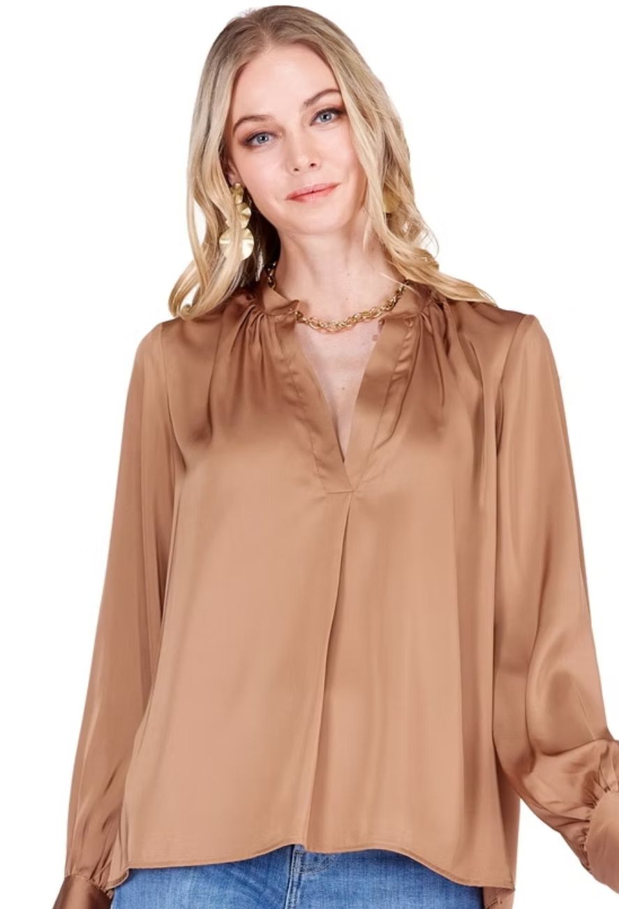 Joy Joy Coco Placket V-Neck Top