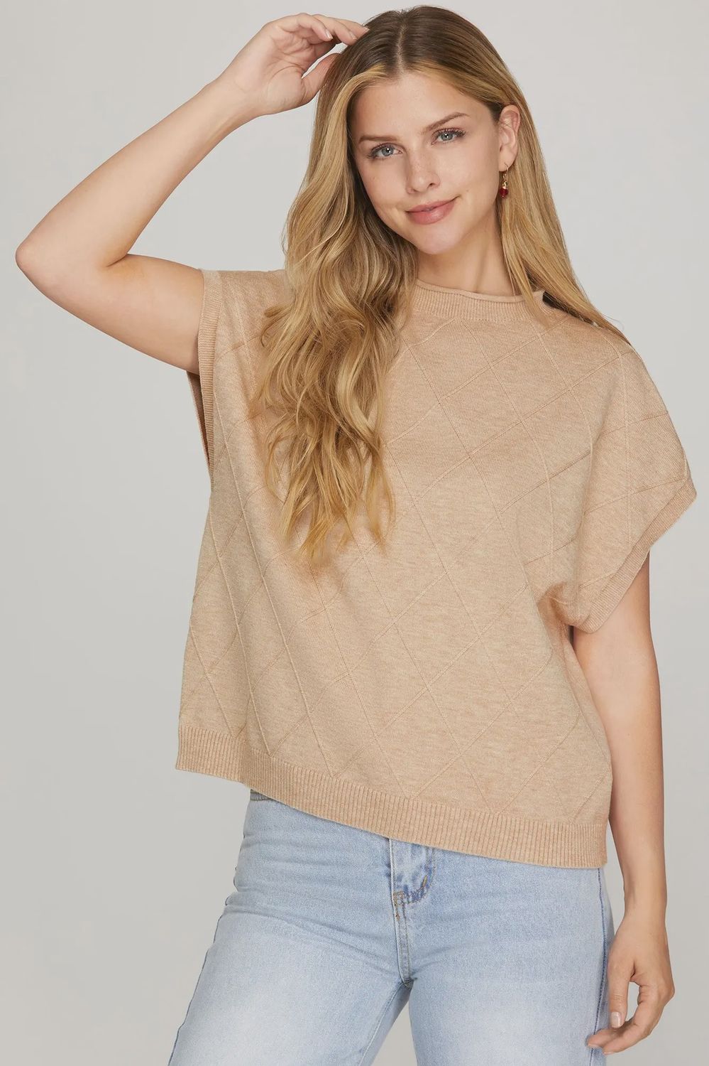 She + Sky Mock Neck Sweater Vest- Taupe