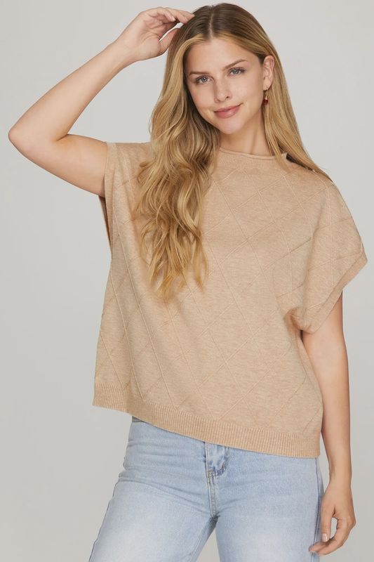 She + Sky Mock Neck Sweater Vest- Taupe