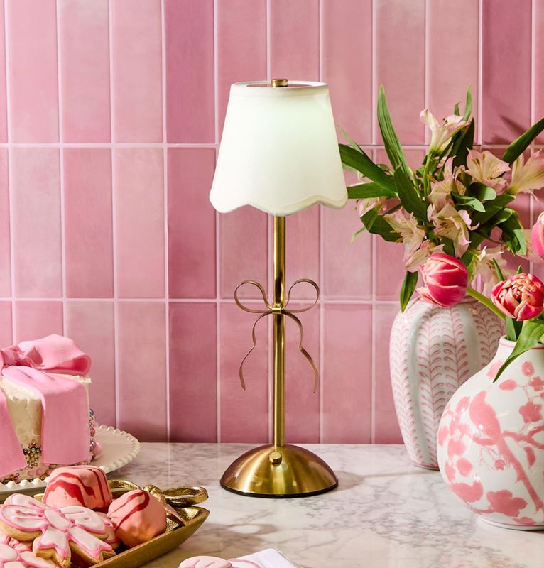 Two&#39;s Company Golden Bow LED Portable Cordless Table Lamp