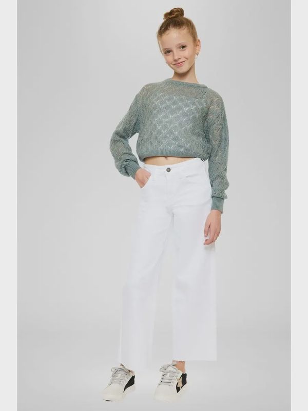 Kancan Youth High Rise Crop Wide Leg Jeans- White