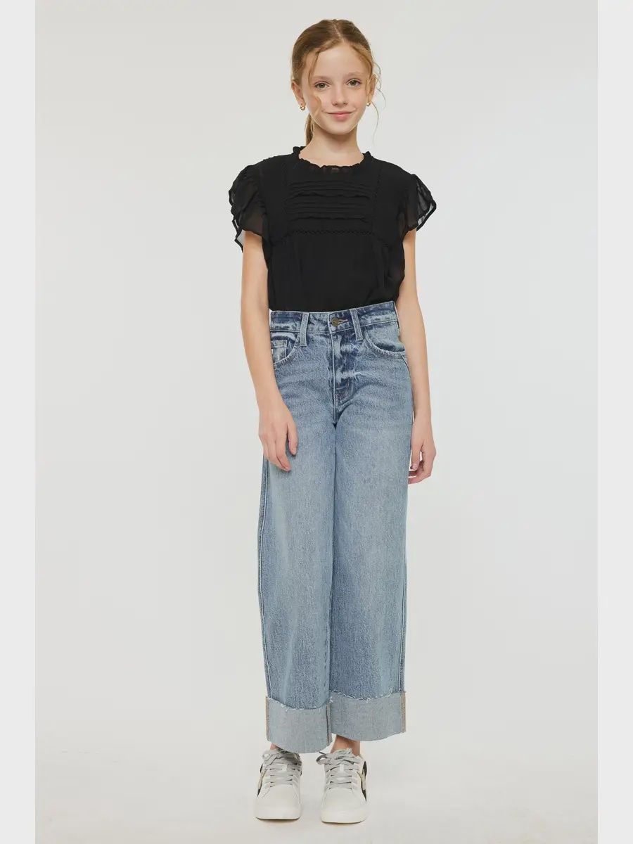 Kancan Youth 90&#39;s Cropped Wide Leg-  Medium Wash