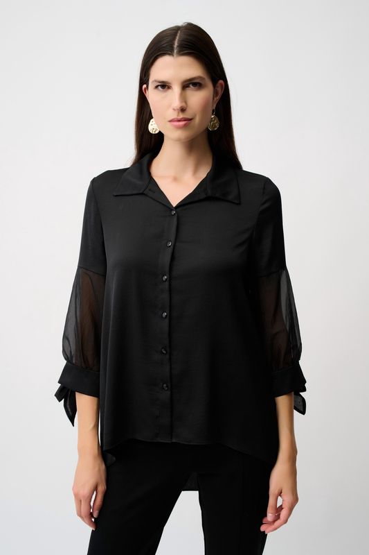 Joseph Ribkoff Satin And Organza Boxy Blouse- Black