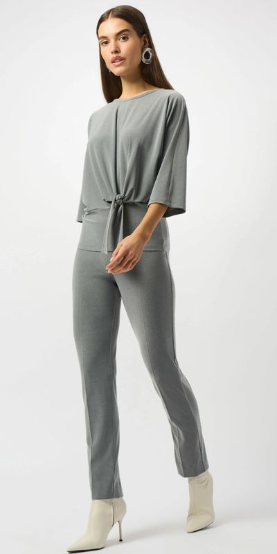 Joseph Ribkoff Melange Silky Knit Straight Leg Pull-On Pants- Grey Melange
