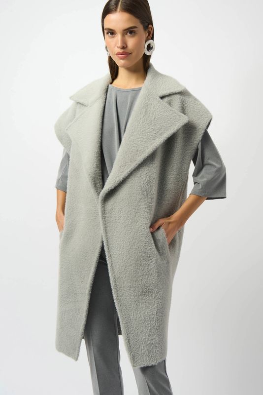 Joseph Ribkoff Light Grey Feather Yarn Boxy Sweater Vest