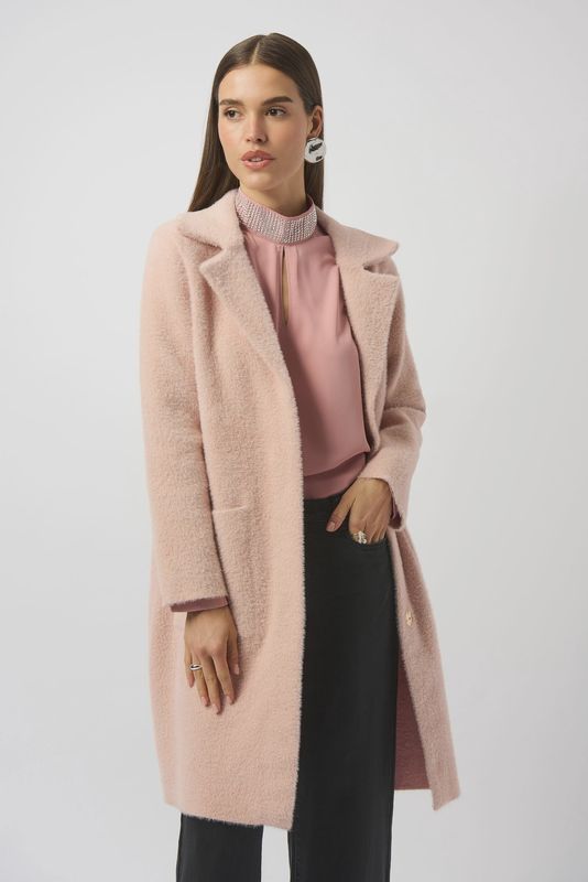 Joseph Ribkoff Rose Feather Yarn and Faux Fur Sweater Coat