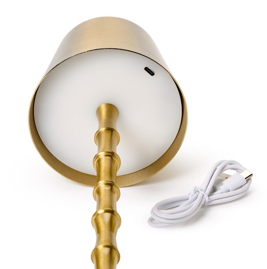 Two&#39;s Company LED Portable Cordless Gold Bamboo Table Lamp in Gift Box