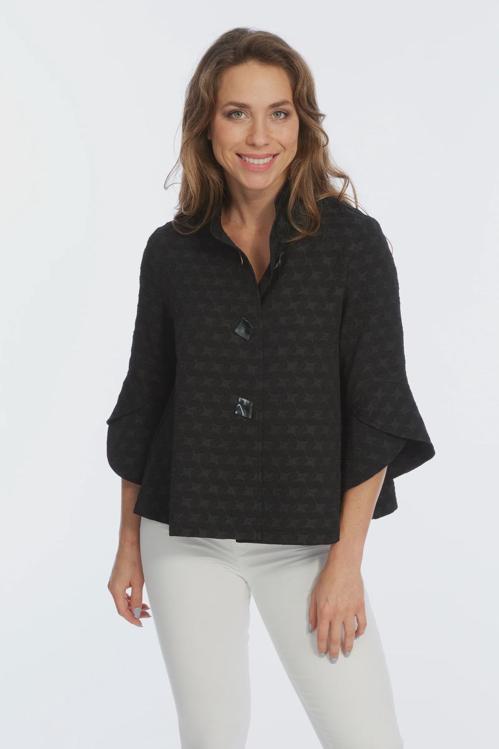 Lior Black 3 Button Swing Jacket Vaya